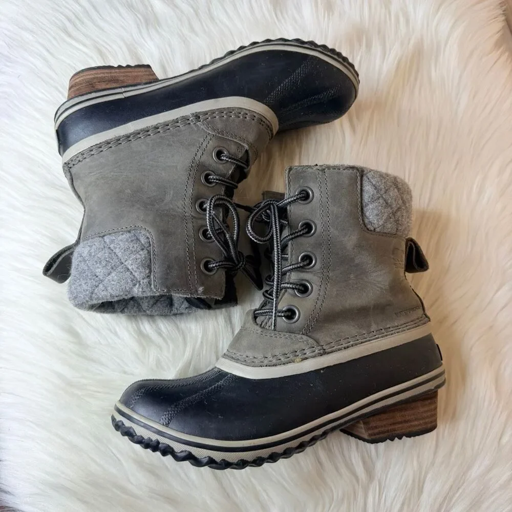 Sorel Slimpack II Lace Waterproof Winter Boots in Quarry Grey and Black Size 6